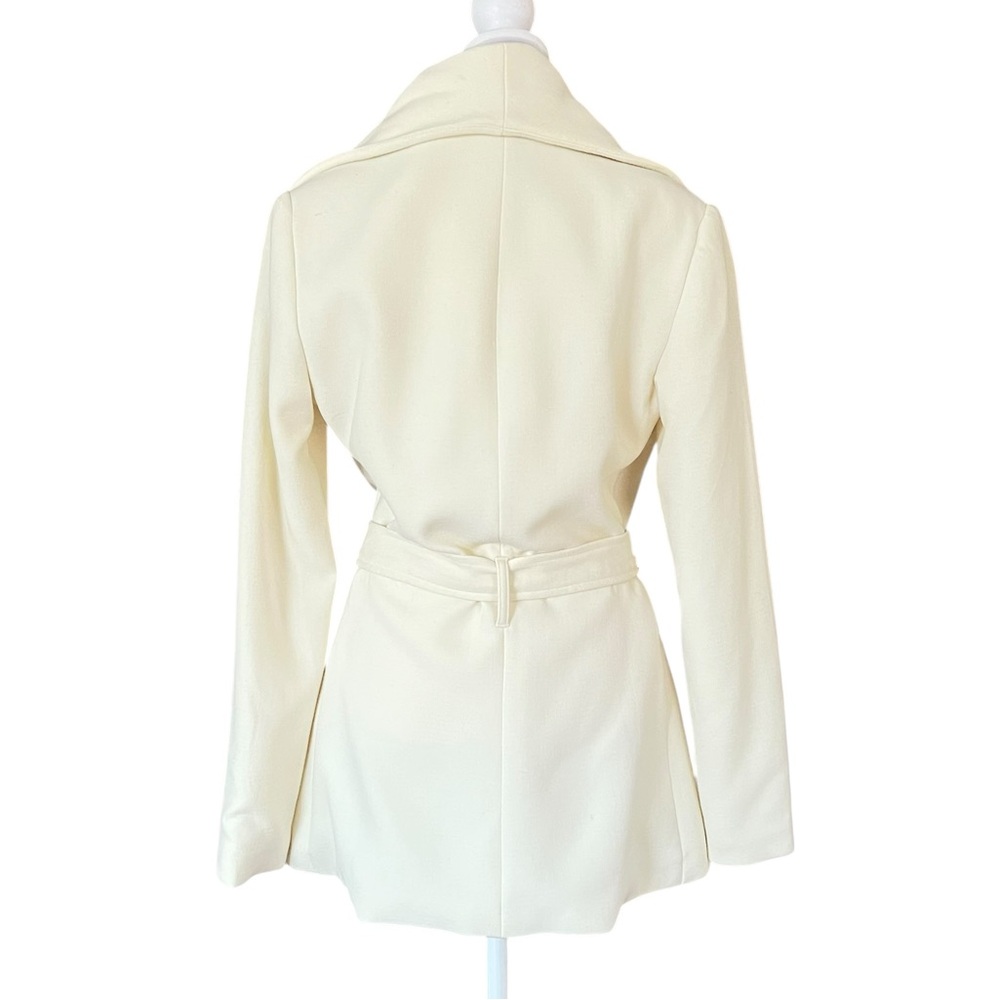 Cream Shawl Collar Blazer Jacket Belted Women M Minimalist Chic - Picture 2 of 9